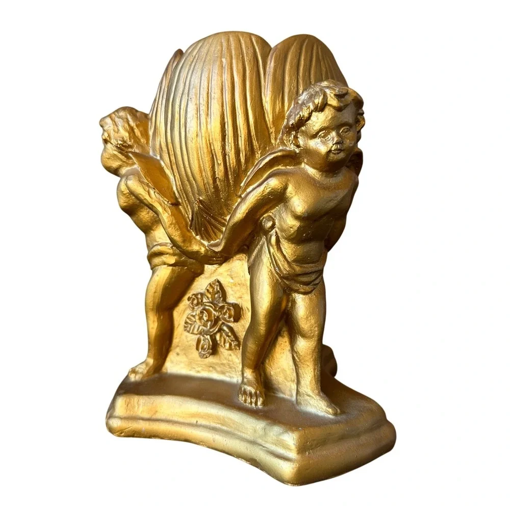 Vintage Gold Cherub Angel Votive Candle Holder Figurine Neoclassical Decor 7in